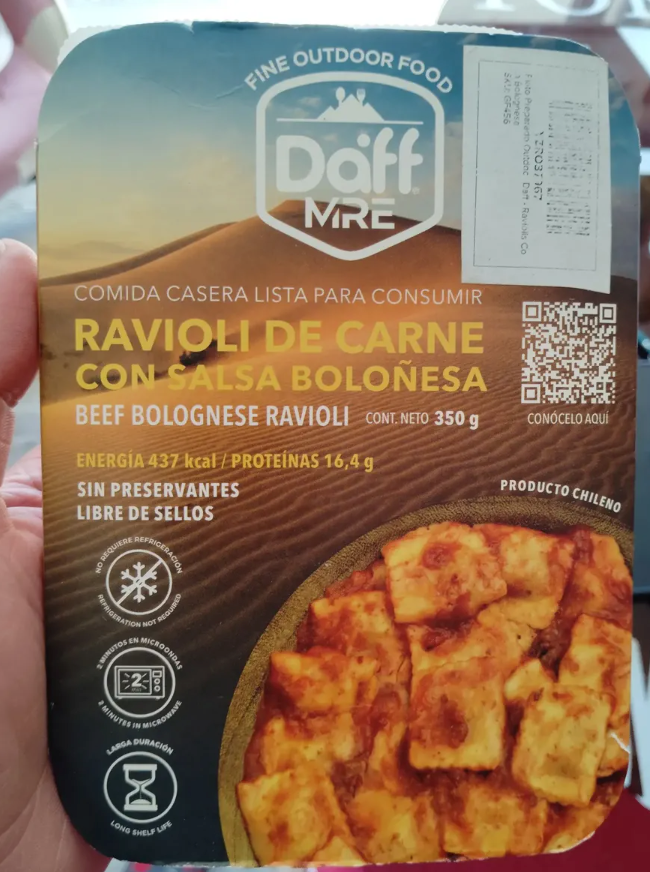 Comida Outdoor Daff Ravioli de Carne con Bolognesa